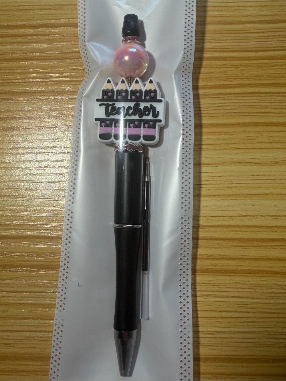 Black Teacher Pen with Pink Accent Charm